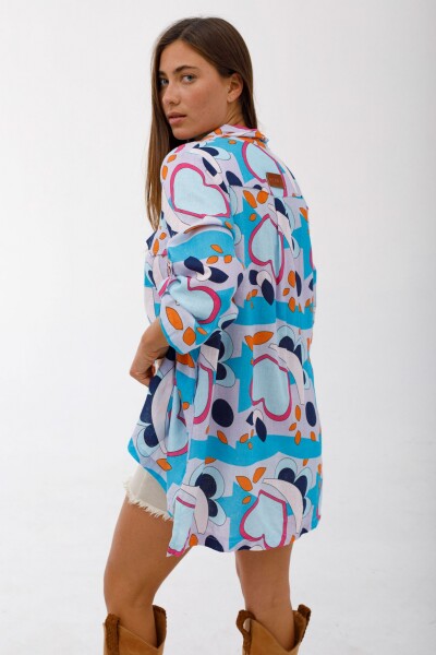 Camisola Alfonsina Estampa celeste/magenta/turquesa