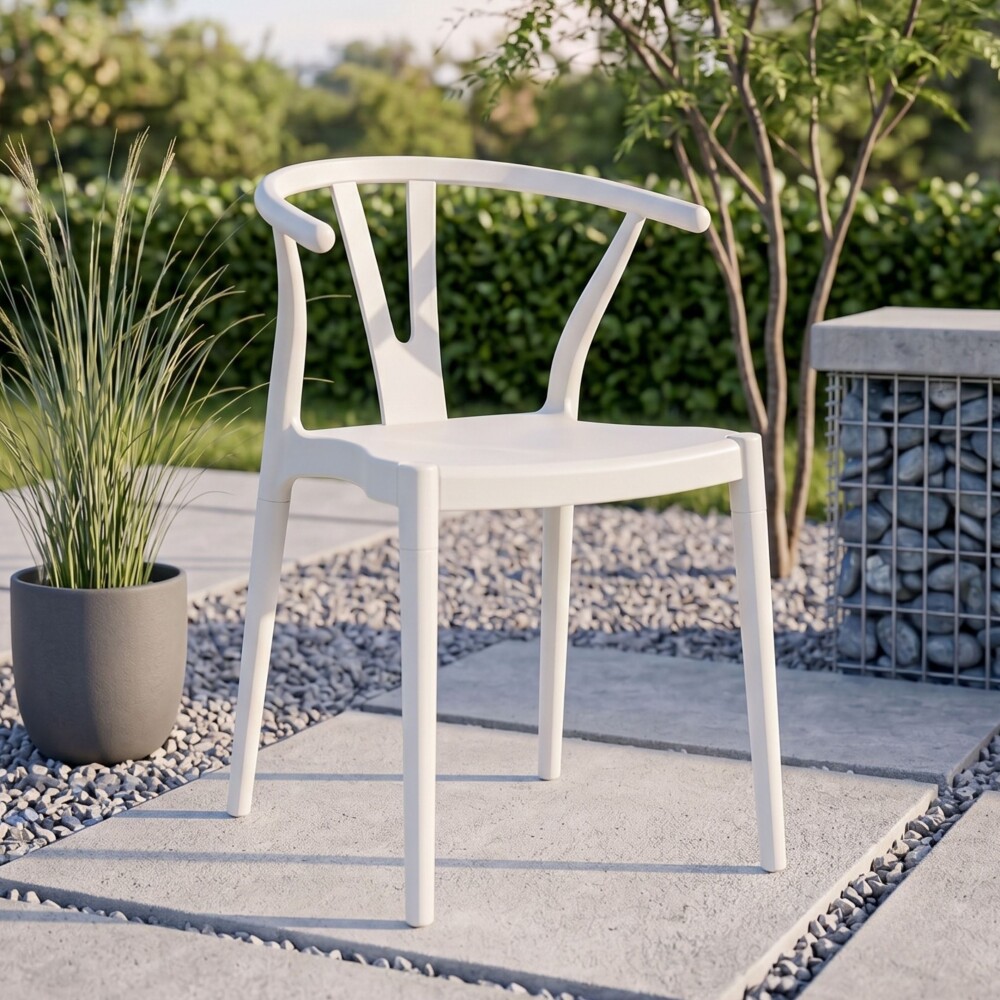 Silla Wishbone de polipropileno Blanco Tiza Silla Wishbone de polipropileno Blanco Tiza