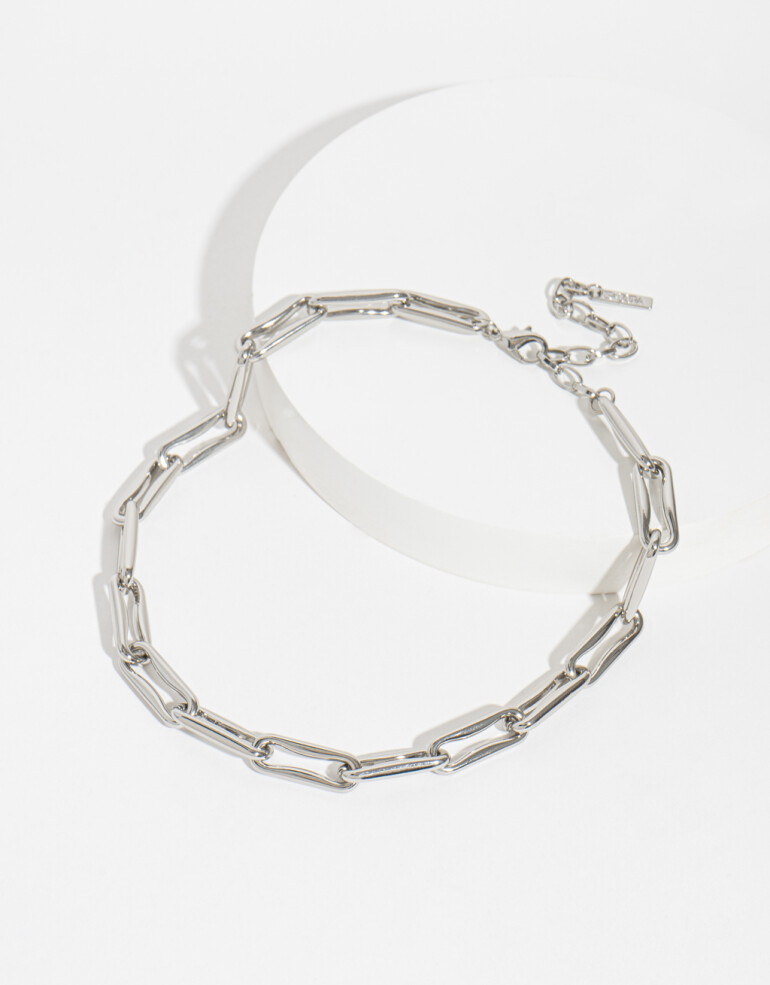 Collares Cortos Metal Collar Corto De Cadena - Plateado Rodio