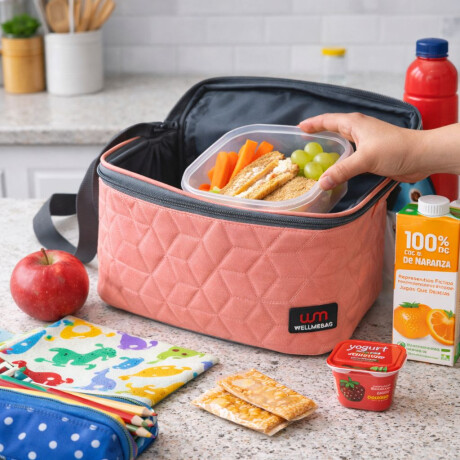 Lunchera Térmica Impermeable con Correa Ajustable Modelo Cuadrado Salmon