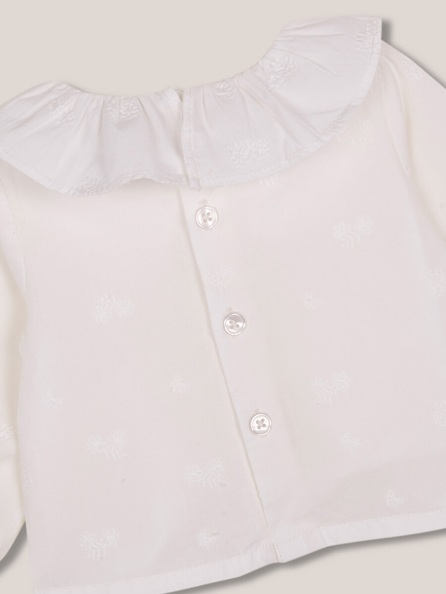 Blusa De Dobby Con Pliegue Central Blanco Roto