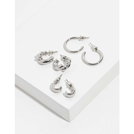 Set De Argollas Plateado Rodio