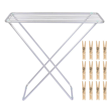 Set Mor Tendedero Plegable Aluminio 5.91M Ropa + 12 Palillos Plateado