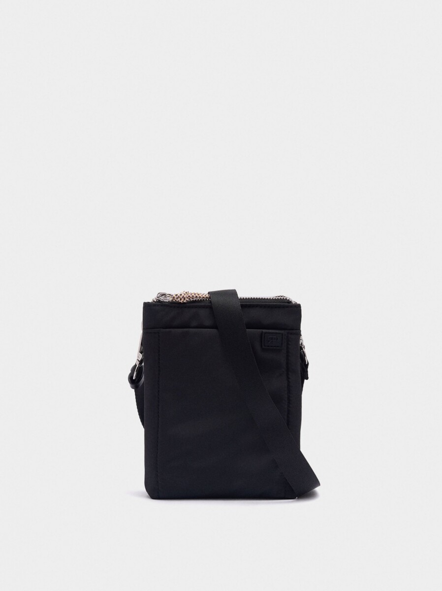 Bolso Bandolera Doble De Nylon - negro 