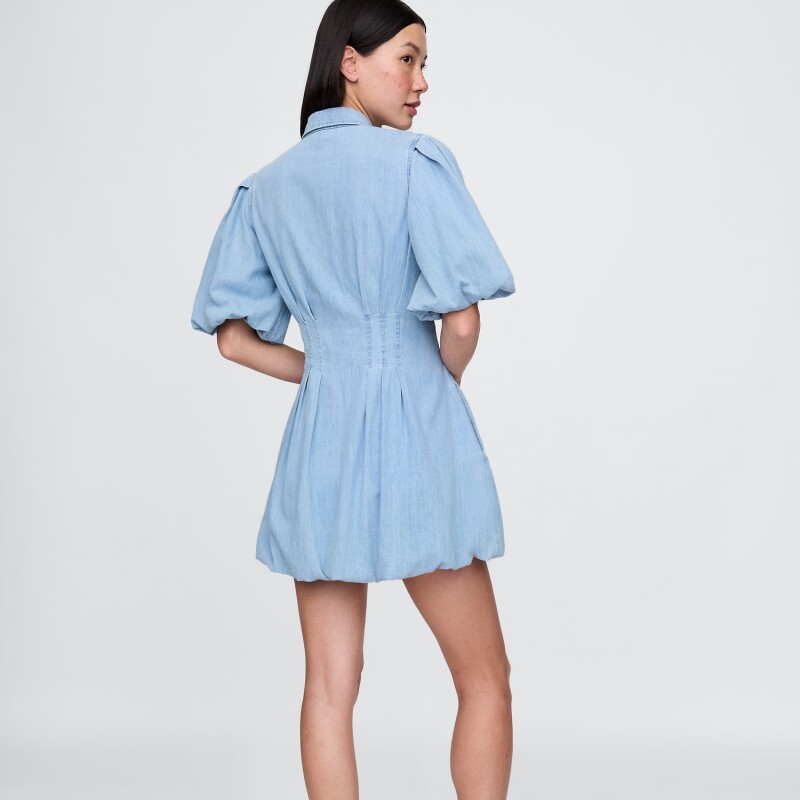 SS BUBBLE MINI SHIRTDRESS - LT HILSON LIGHT WASH