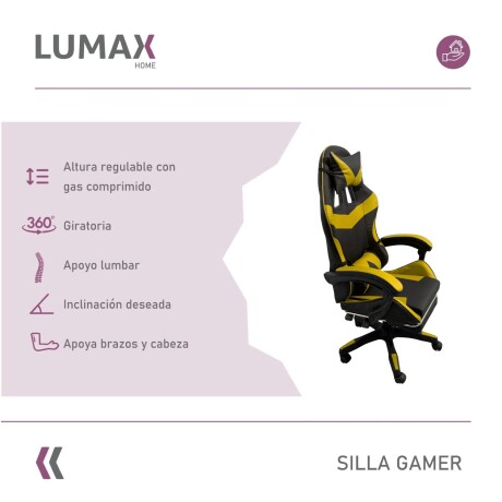 Silla Gamer Lumax Modelo ROM Negro/Amarillo