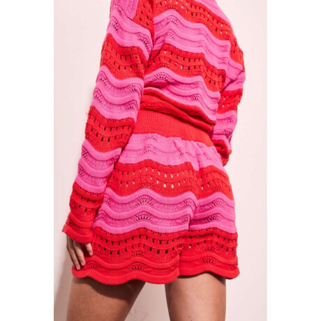 Short Tejido Textura Rayas Rojo