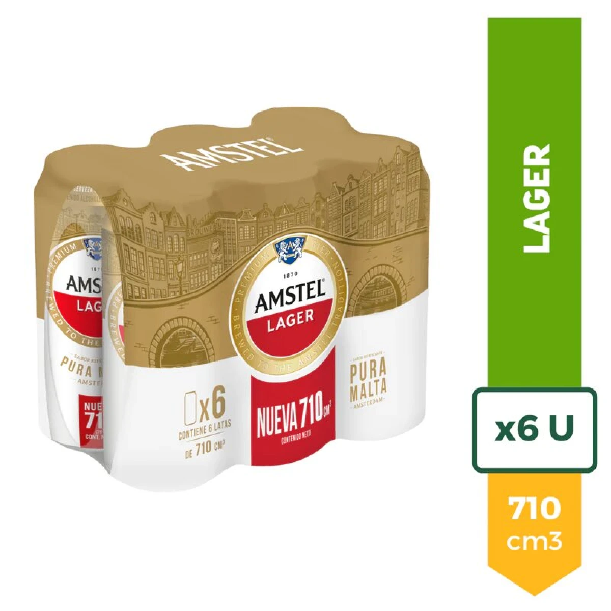 Pack X6 Cerveza Amstel Lager 710 Ml 