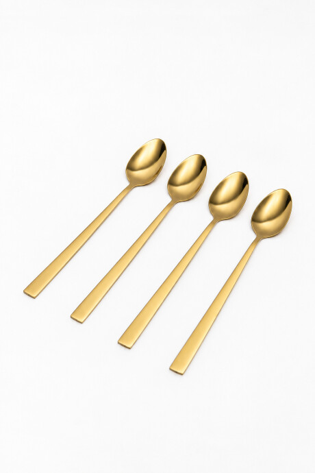 Cuchara Asher Mango Largo Set 4un,dorado Brillante Color Unico