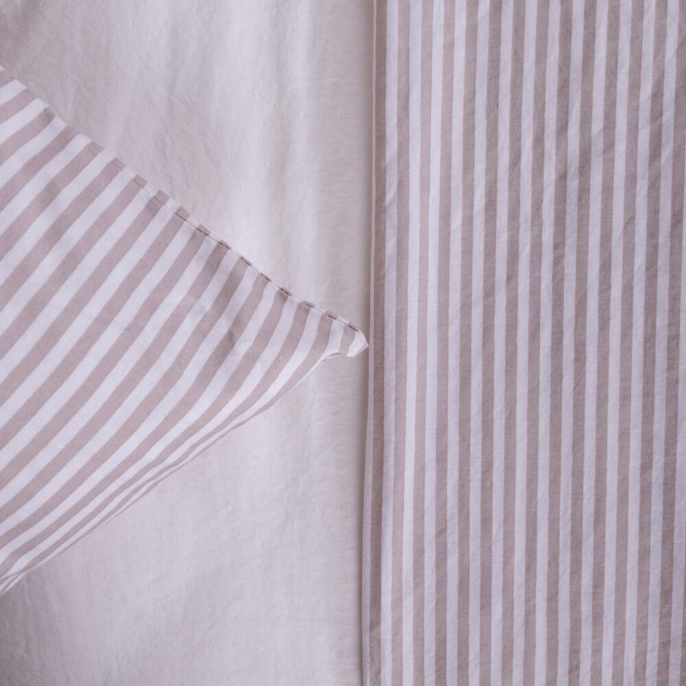 JUEGO SÁBANAS 1 1/2 PLAZA ALGODON BLANCO PINSTRIPE 180H BLANCO BEIGE
