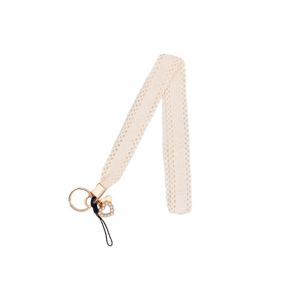 Correa para celular diseño corazón de perlas color beige Correa Para Celular Diseño Corazón De Perlas Color Beige