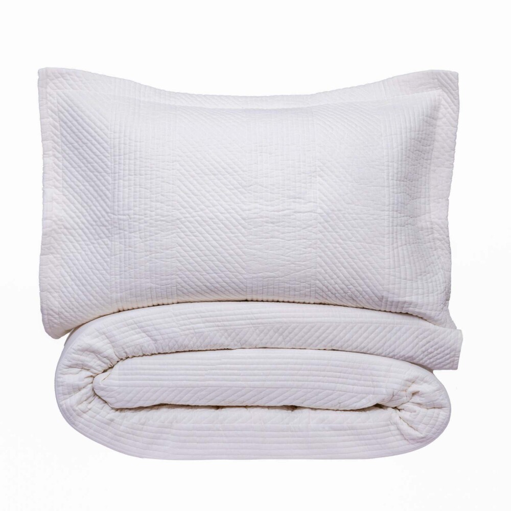 SET CUBRECAMA 2 PLAZAS ALGODON BLANCO COTTON STRIPES