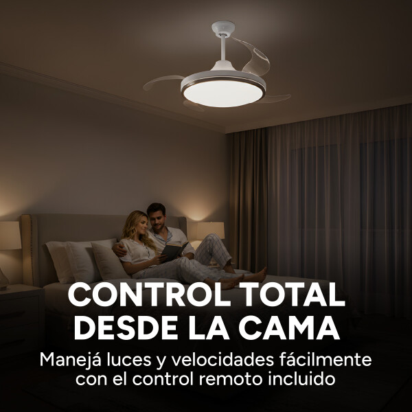Ventilador De Techo Lámpara Led Aspas Retráctiles C/ Control Color Blanco