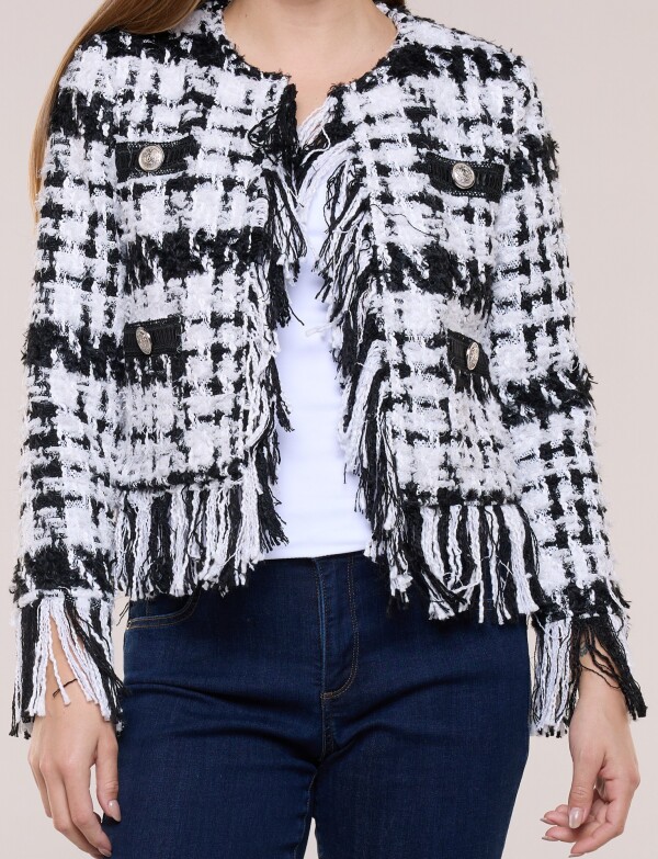 Chaqueta Tweed Con Flecos BLANCO/NEGRO