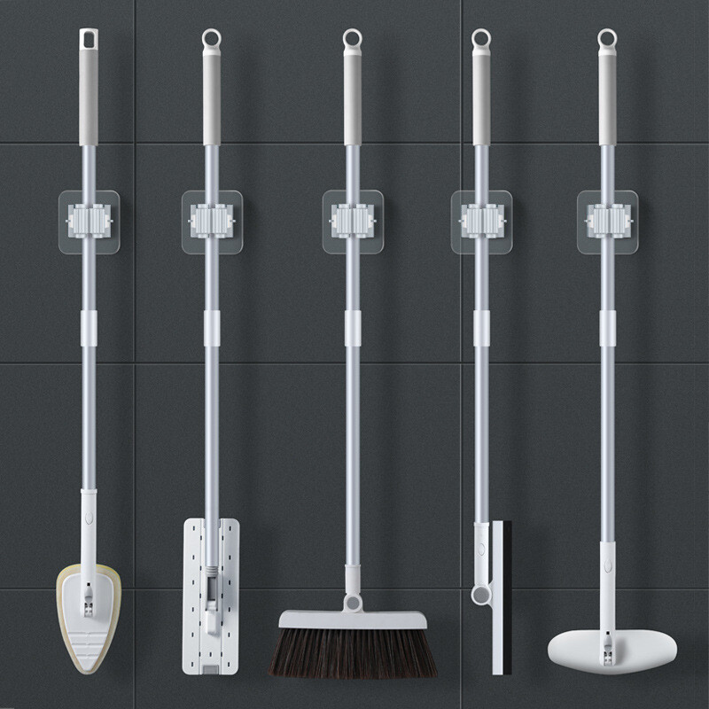 Soporte de pared para escoba autoadhesivo blanco