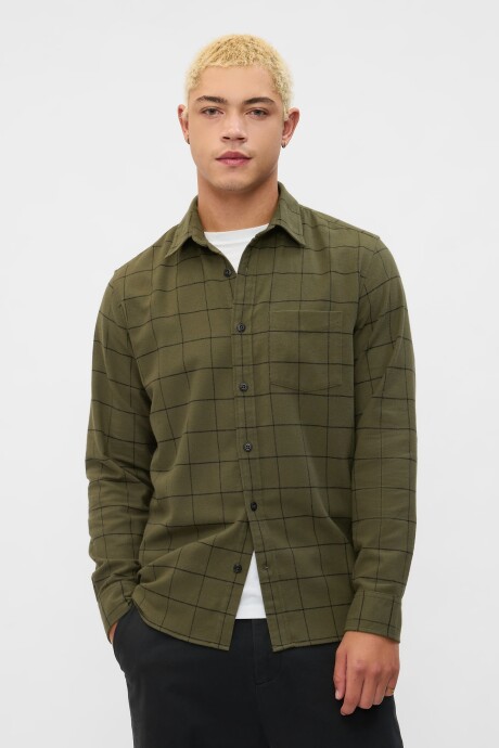Camisa Standard Franela Hombre Olive Windowpane