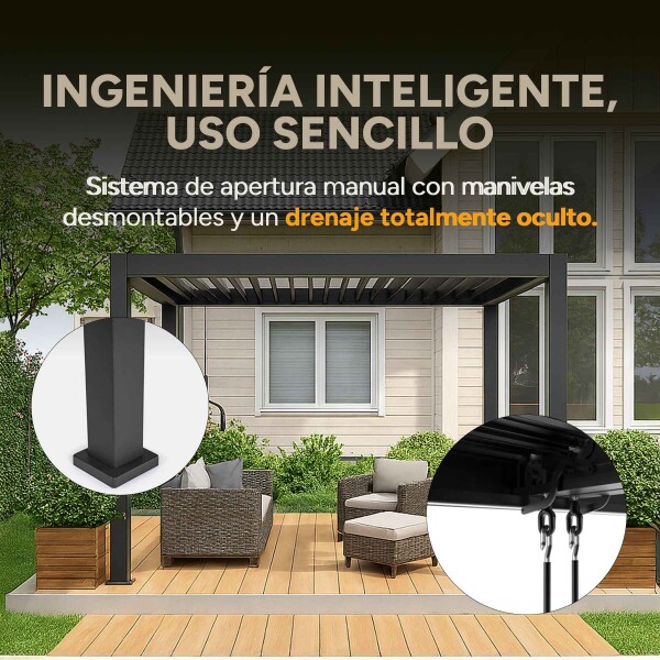 Pérgola Moderna Aluminio Regulable 3x3 Desagüe Incl. Patio Pérgola Moderna Aluminio Regulable 3x3 Desagüe Incl. Patio