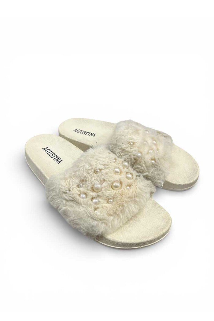 SANDALIA AGUSTINA FAJA PELUDITA PERLAS Crudo