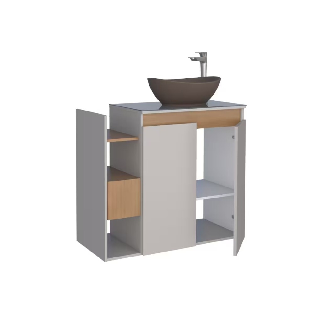 Mueble de baño suspendido Lotus Beige 80 cm con tapa de vidrio sin bacha Mueble De Baño Suspendido Lotus Beige 80 Cm Con Tapa De Vidrio Sin Bacha