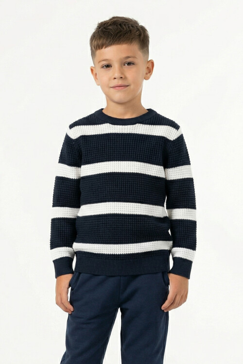 Sweater cuello redondo AZUL Y BLANCO