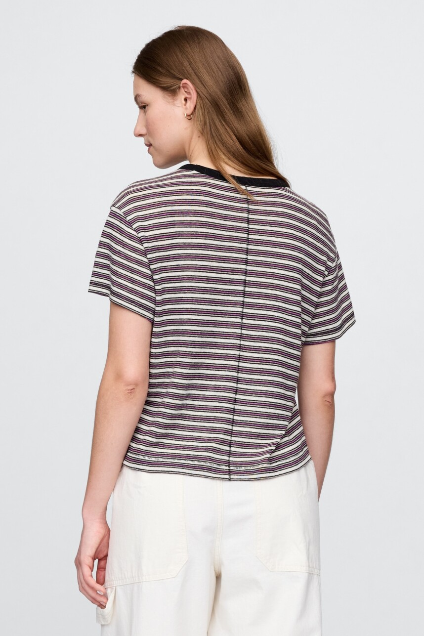 Remera De Lino Editor Mujer Chino Multi Stripe