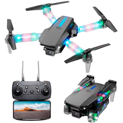 Drone E88D Plegable Pro Cámara 4K Luces RGB 3 Baterias +Accs Color Negro