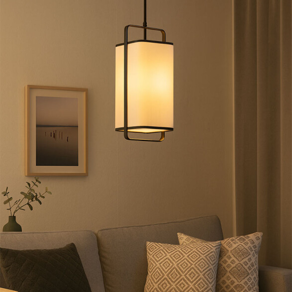 Lámpara colgante E27 Ø180mm acero negro y tela IX9560