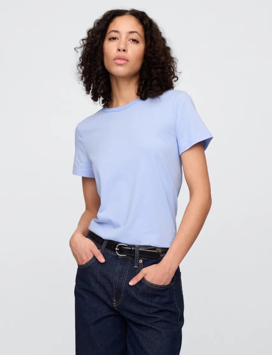Remera Bàsica Manga Corta Cuello Redondo Mujer - Blue Crystal 
