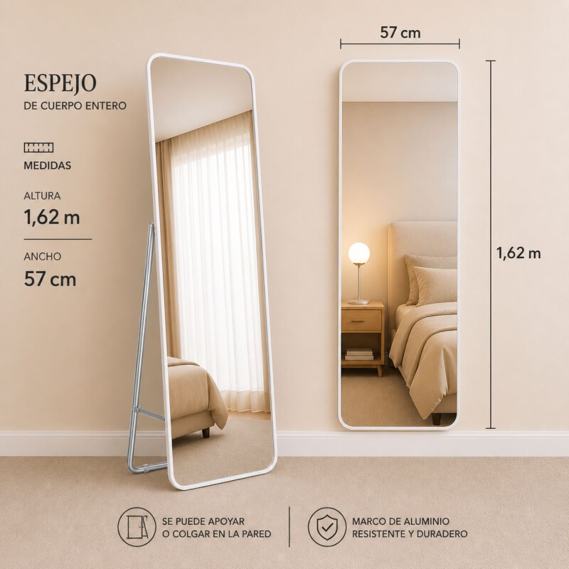 Espejo Rectangular de Pie con Marco de PVC Modelo Flor Blanco