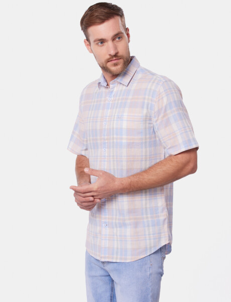 CAMISA DE LINO A CUADROS Rosado