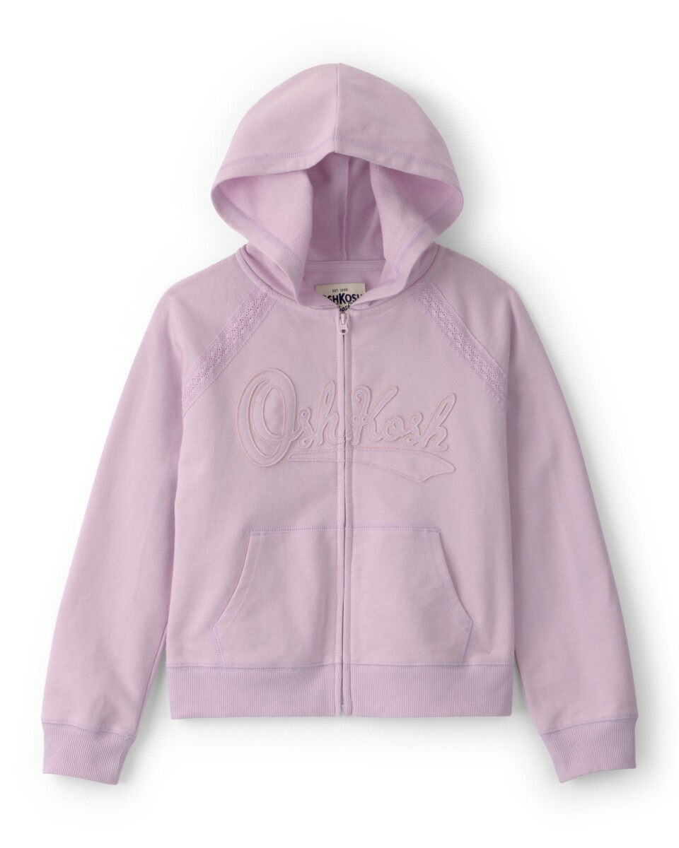 Campera de algodón, lila, con capucha y logo 