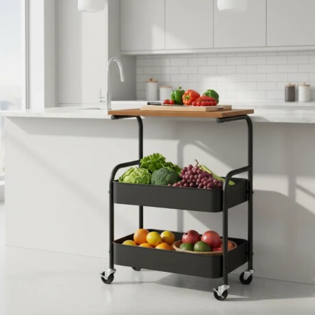 Carrito Organizador Multiuso C/Mesa 3Niv Con Ruedas 360 Negro