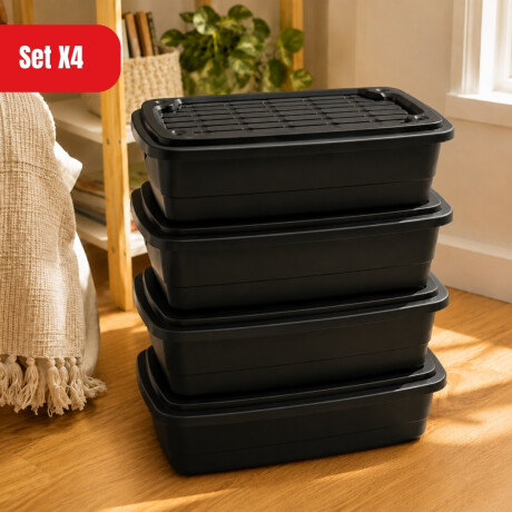 Set x4 Caja organizadora baja 10 lts NEGRO