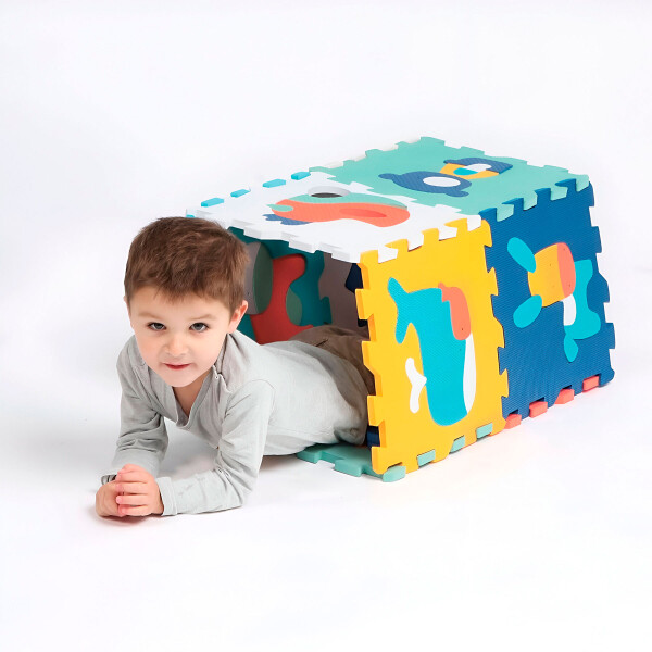 Alfombra goma eva piso encastrable 9 Uni Animales 90x90 cm Color Azul