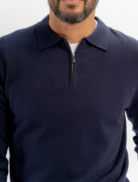 Buzo tejido cuello polo Theo azul