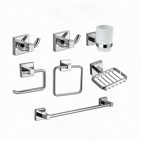 SET DE ACCESORIOS CUADRADO METAL LINEA ZINC COLOR CROMO CROMO