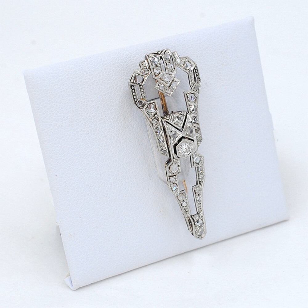 Pincho Antiguo Art Deco En Oro 18K, Brillantes Y Diamantes Pincho Antiguo Art Deco En Oro 18K, Brillantes Y Diamantes