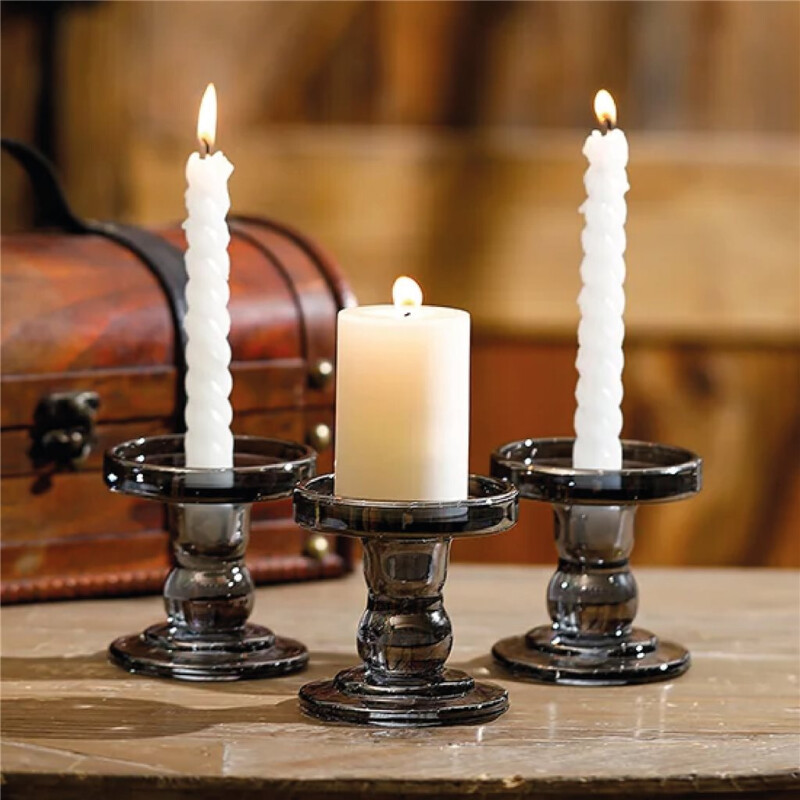 Candelabro Portavelas de Vidrio Color Humo 8.6cm Candelabro Portavelas de Vidrio Color Humo 8.6cm