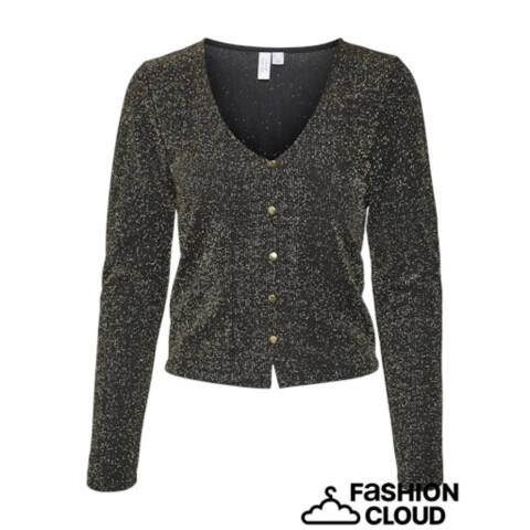 VMRITA L/S V-NECK TOP JRS BTQ BLACK D. GOLD LUREX