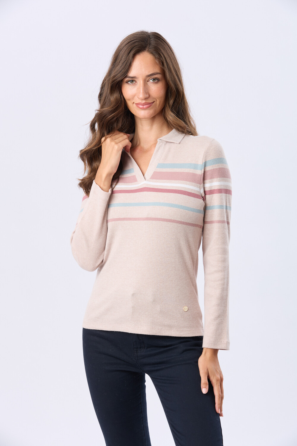 REMERA POLO RAYADA Beige