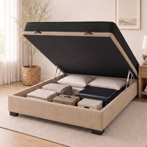 Sommier Baúl 2 Plazas Beige con Colchón Super Mega 138 x 188 Firmeza Media Sommier Baúl 2 Plazas Beige con Colchón Super Mega 138 x 188 Firmeza Media