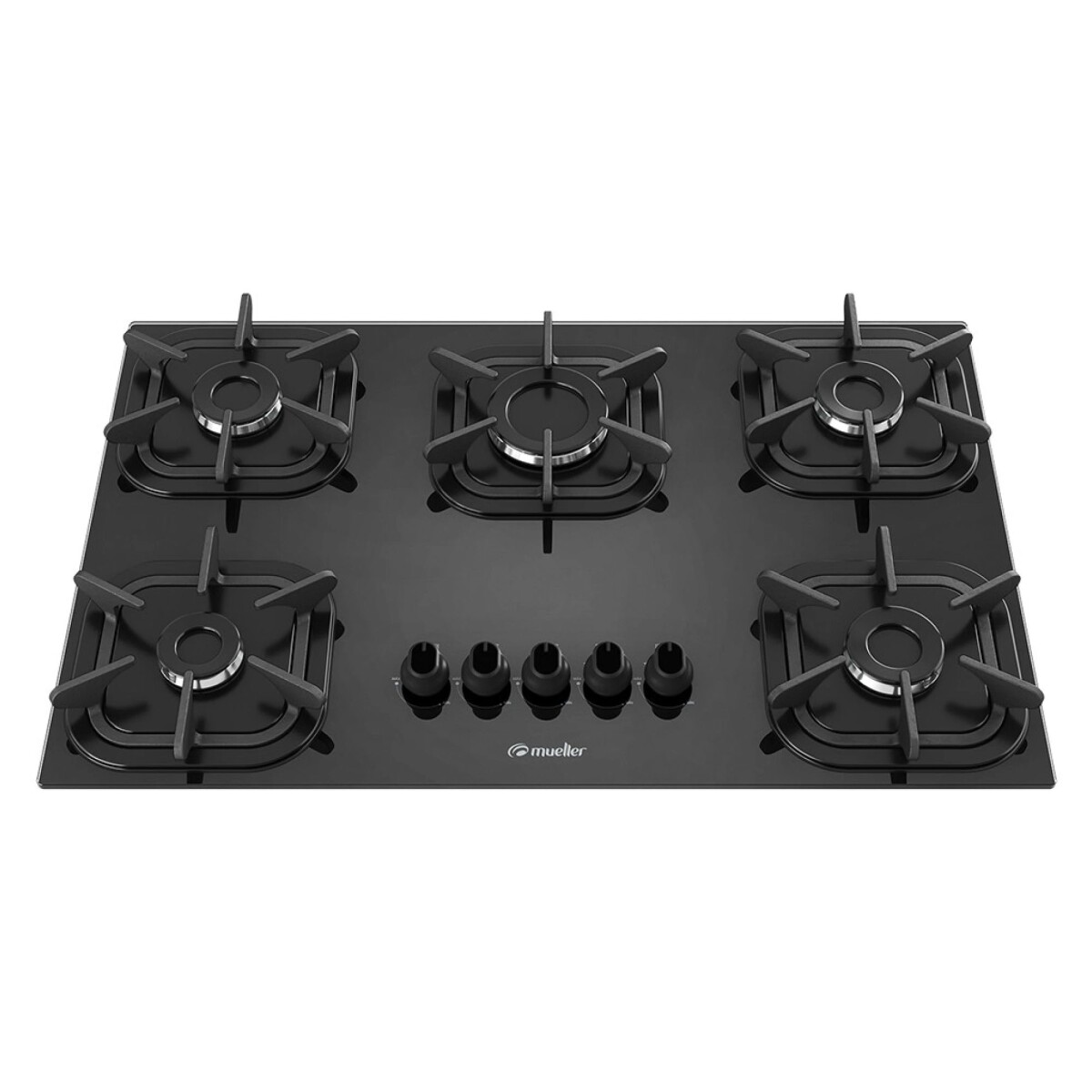 Anafe Mueller 5 Hornallas a Gas Negro Vidrio Templado 