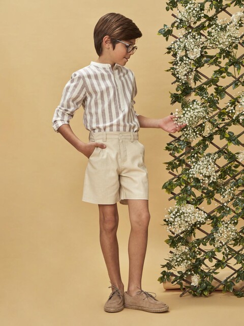 Pantalon Corto De Lino Marron
