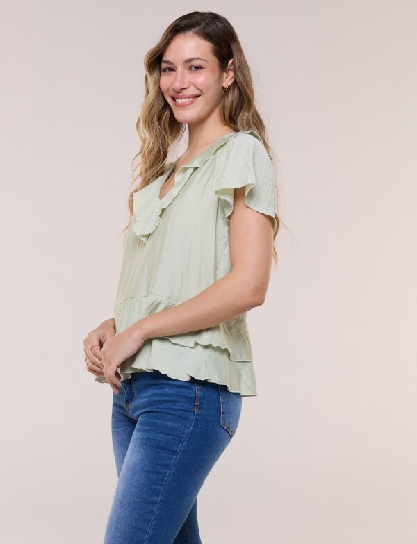Blusa Satén Péplum VERDE CLARO