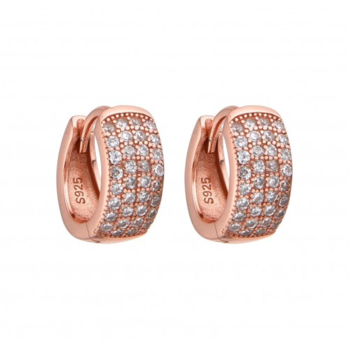 Par de aros de plata 925 con baño de oro rosado y circonias. 