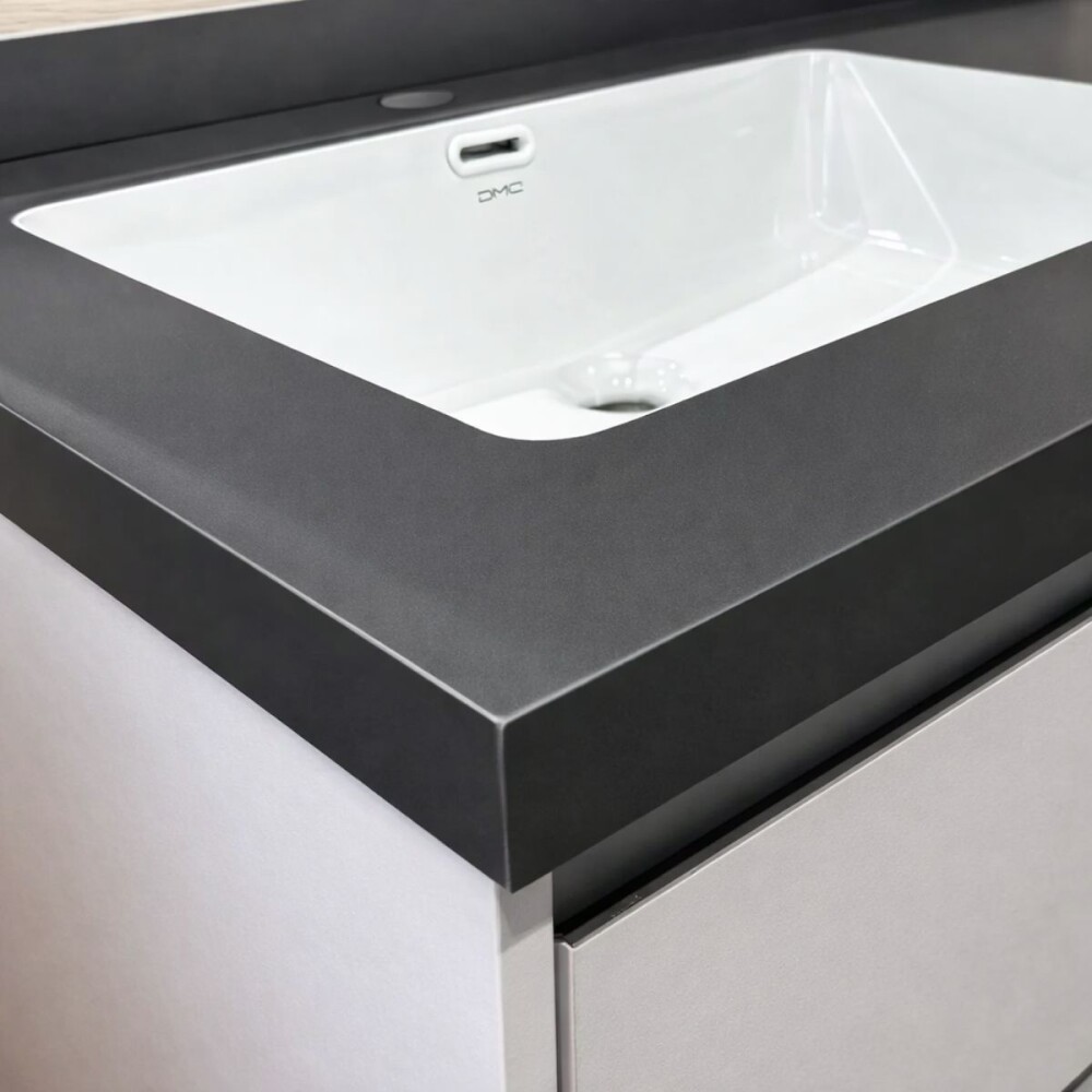 Mueble de baño suspendido Vip Blanco 100cm mesada gris con Bacha de Loza Mueble De Baño Suspendido Vip Blanco 100cm Mesada Gris Con Bacha De Loza