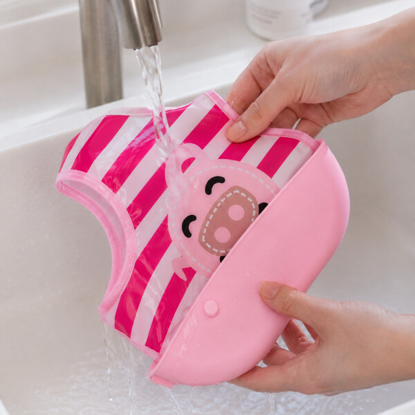 Set Baberos Bebé Impermeables Con Recolector Desmontable Rosa 1