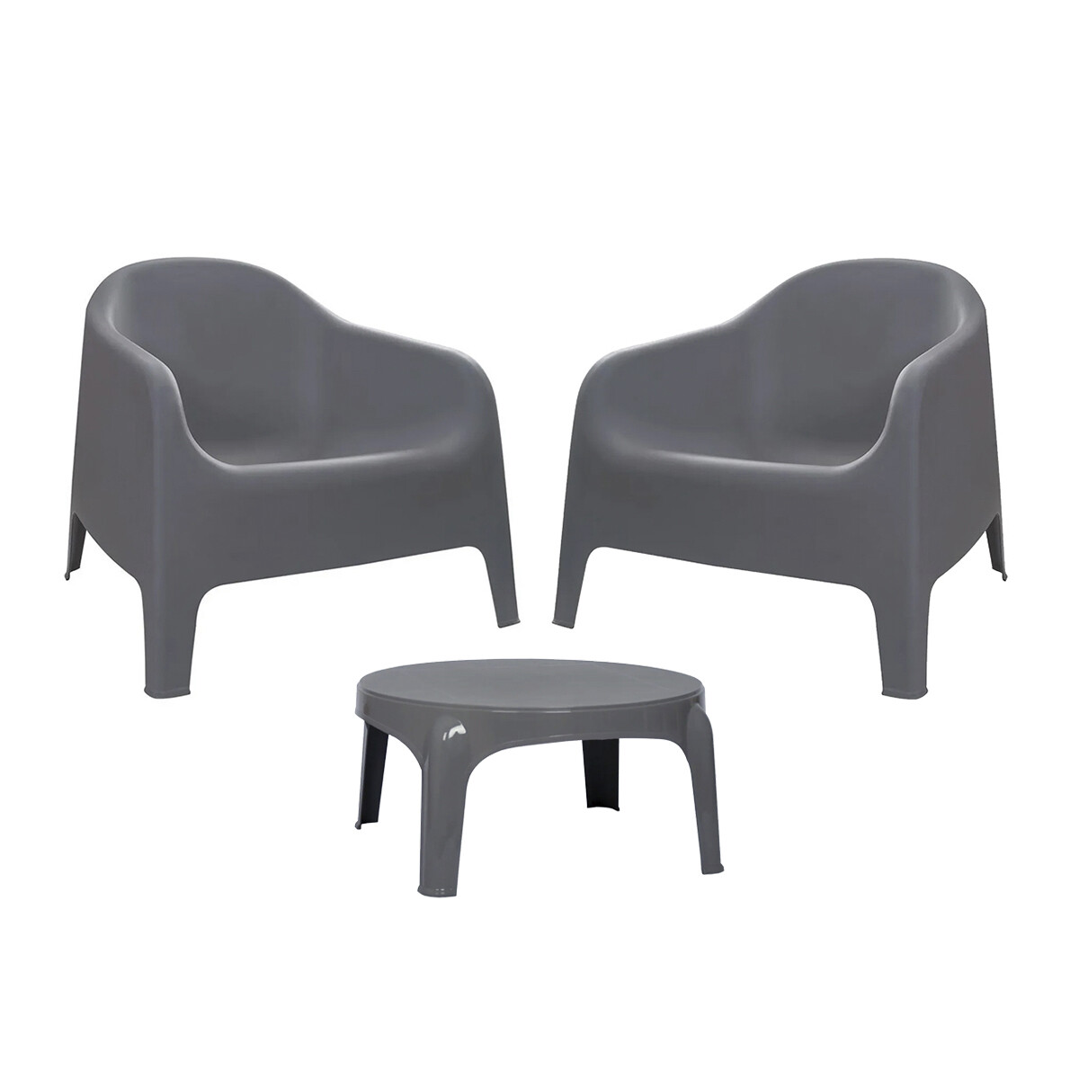 2 Sillones Skarpo + Mesa redonda Puket - GRIS 