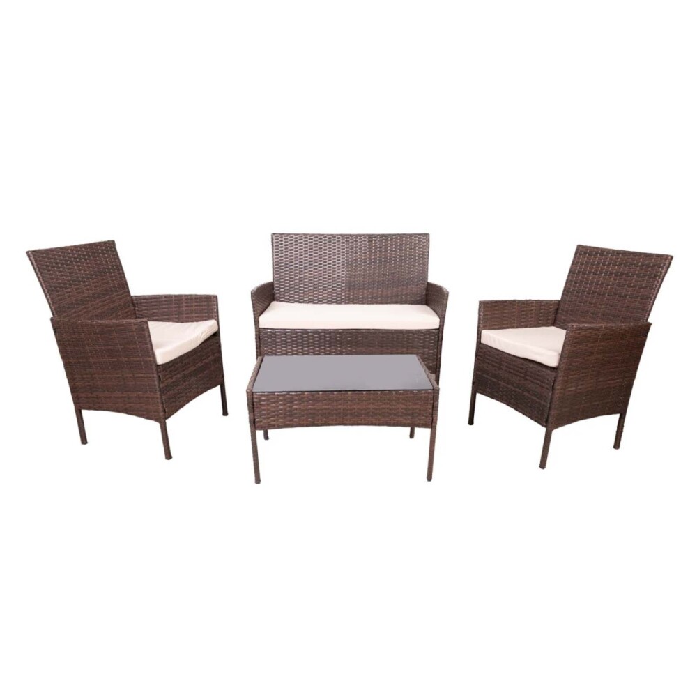 SET LIVING EXTERIOR RATTAN-SINTETICO-Y-ACERO MARRON APOLO