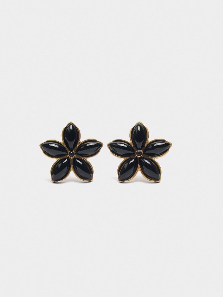 Pendientes Flor Con Resina negro